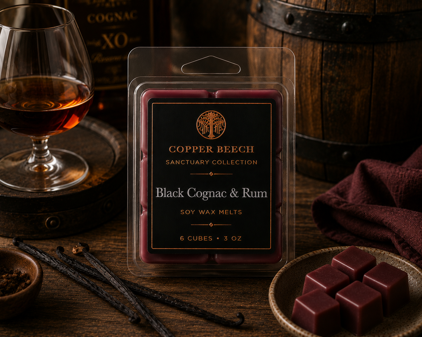 Black Cognac & Rum Wax Melts | 6 Cubes